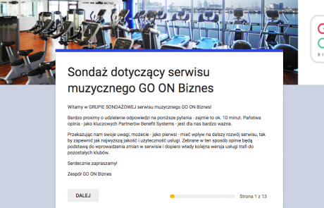 GO ON Biznes Sondaż online dla Benefit Systems